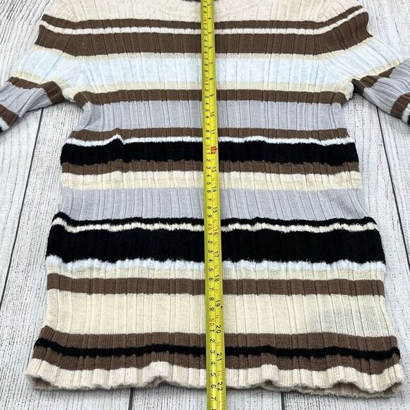 Theory Sweater Sz S Wool Blend White Crushed Velvet Striped Short Sleeve Shirt - Picture 6 of 6